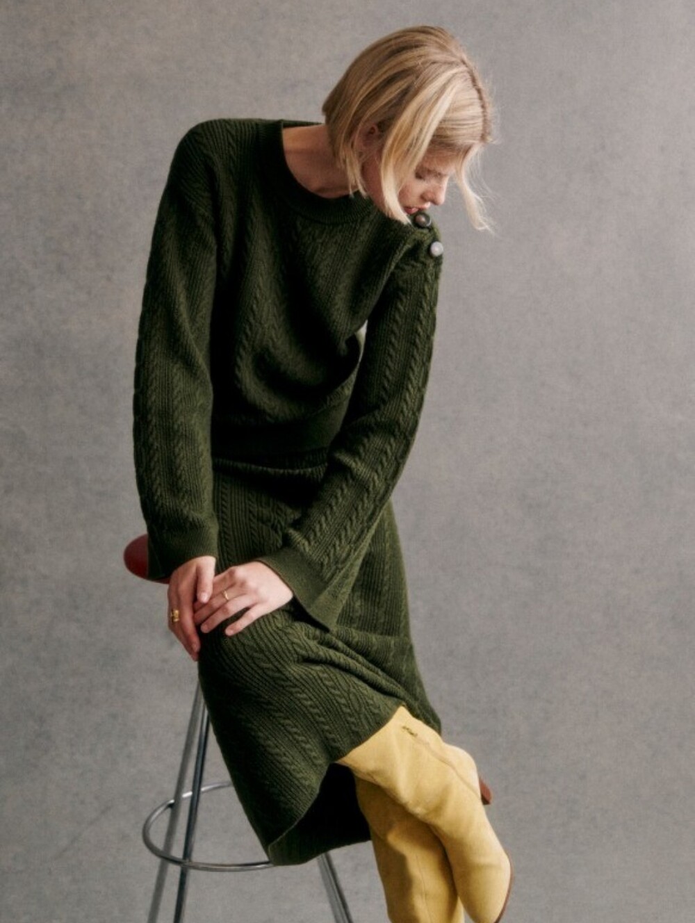 [Sezane] Camilla Jumper In Olive Green, Size M, Wool, Cotton, Knitted, Cropped